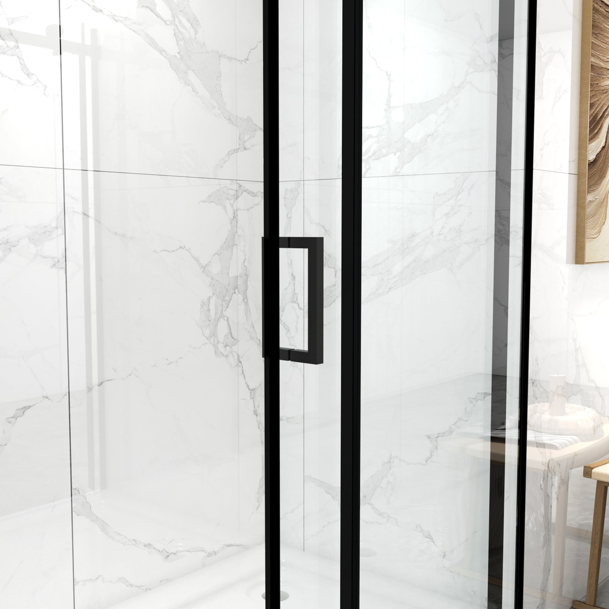 56" 60"W X 70"H Frameless , Sliding , With Premium 5 16" 8Mm Thick Tempered Glass Shower Enclosure,Double Side Easy Clean Coat,Matte Black Finished With Buffer Matt Black Bathroom American Design