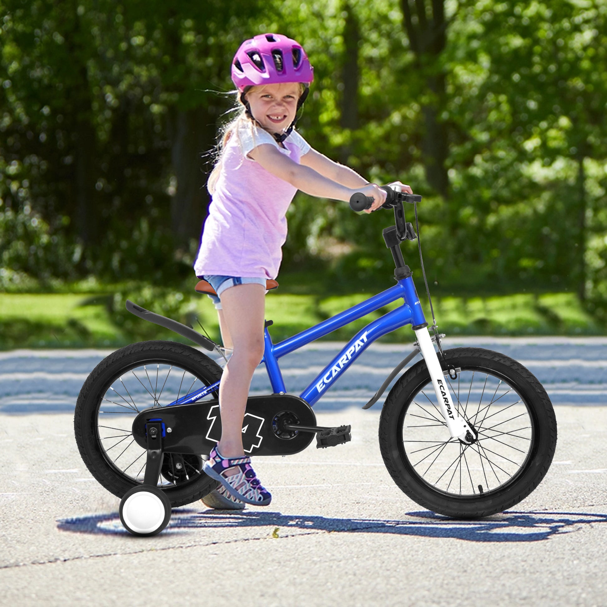 A14114 Kids Bike 14 Inch For Boys & Girls With Training Wheels, Freestyle Kids' Bicycle With Fender. Blue Steel