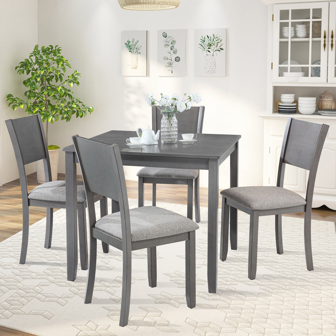 Dining Chairs Set For 4,Kitchen Chair With Padded Seat, Side Chair For Dining Room, Gray Gray Foam Rubber Wood