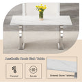 Modern Rectangular Dining Table, 0.4 Inch White Patterned Top, Silver Legs, Suitable For Kitchen, Dining Room, Living Room 63 Inches * 31.4 Inches * 30 Inches White Silver Sintered Stone