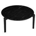 Living Room Coffee Table: Modern And Stylish 36 Inch Round Small Coffee Table, Imitation Marble Tabletop With Rubber Wood Solid Wood Legs, Wooden Coffee Table, Living Room, Office, Home Black Solid