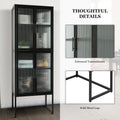 Stylish 4 Door Tempered Glass Cabinet With 4 Glass Doors Adjustable Shelves U Shaped Leg Anti Tip Dust Free Fluted Glass Kitchen Credenza Black Black Tempered Glass Sheet Metal Plastic