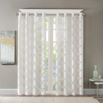 Fretwork Burnout Sheer Curtain Panel Only 1 Pc Panel White Polyester