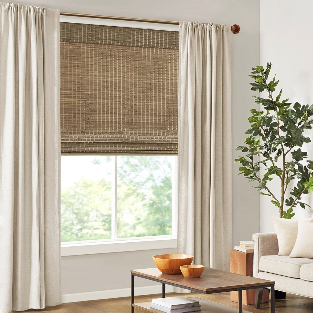 Bamboo Light Filtering Roman Shade 64"L Natural Ash Bamboo