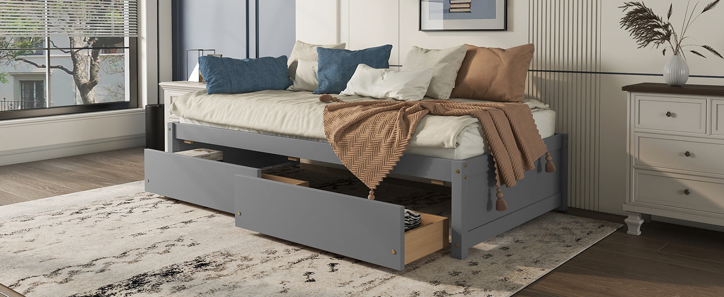 Twin Bed With 2 Drawers, Solid Wood, No Box Spring Needed ,Grey Old Sku:W50422208 Twin Grey Pine