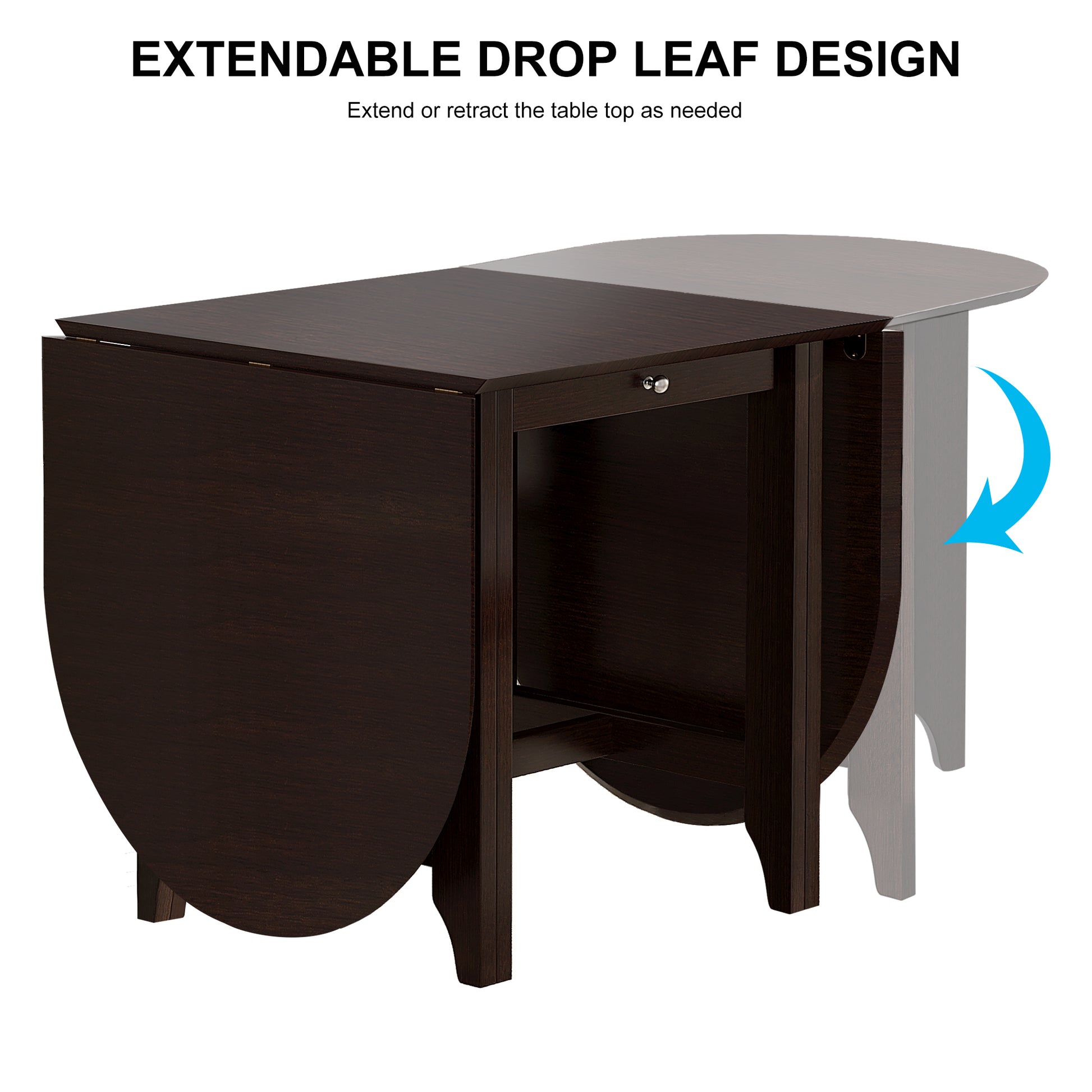 Retro Drop Leaf Table Rubber Wood Dining Table With Spacious Tabletop Small Drawer For Small Space Kitchen Dark Brown Brown Rubber Wood