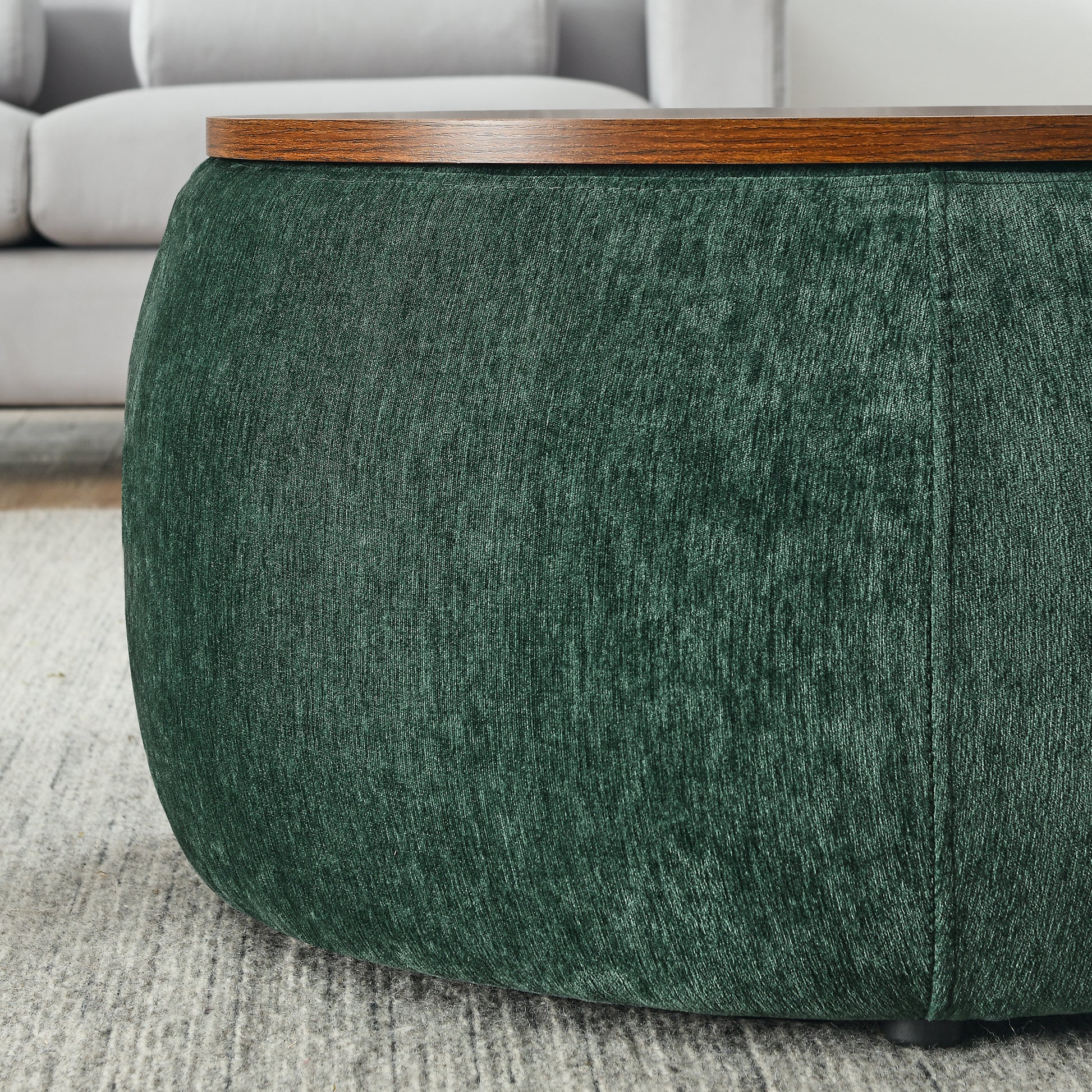 Round Storage Ottoman, 2 In 1 Function, Work As End Table And Ottoman,With Small Seat,Green 25"X25"X14.7" Green Foam