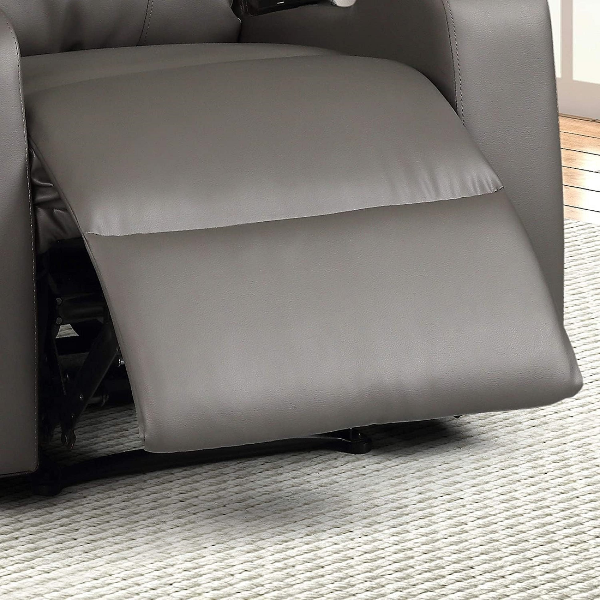 1Pc Modern Power Recliner Glued Solid Wood Frame Heavy Duty Steel Rail Upholstered Faux Leather Fabric Single Stitching Two Cup Holders Grey Color Grey Faux Leather Wood Primary Living Space Cushion Back Contemporary,Modern Foam Faux Leather