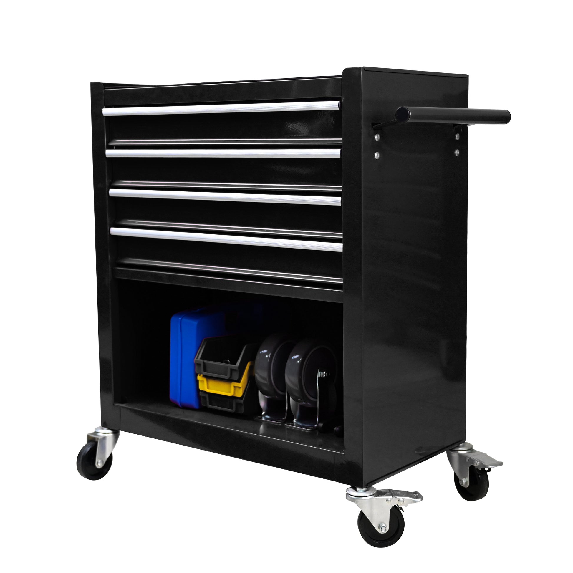 4 Drawers Multifunctional Tool Cart With Wheels Black Black Steel