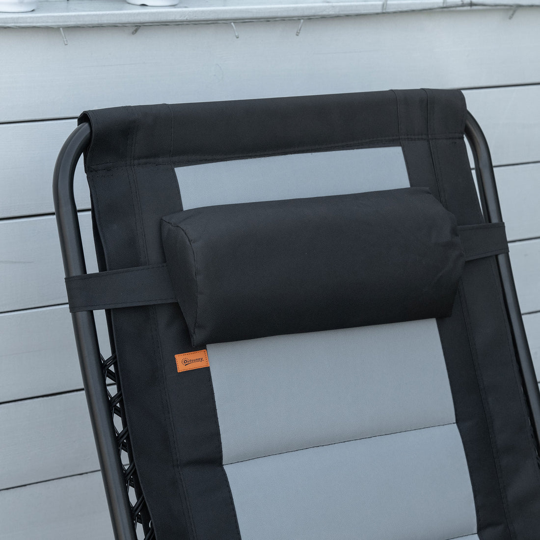 Outsunny Foldable Outdoor Lounge Chair With Footrest, Oversized Padded Zero Gravity Lounge Chair With Headrest, Side Tray, Cup Holders, Armrests For Camping, Lawn, Garden, Black Black Steel