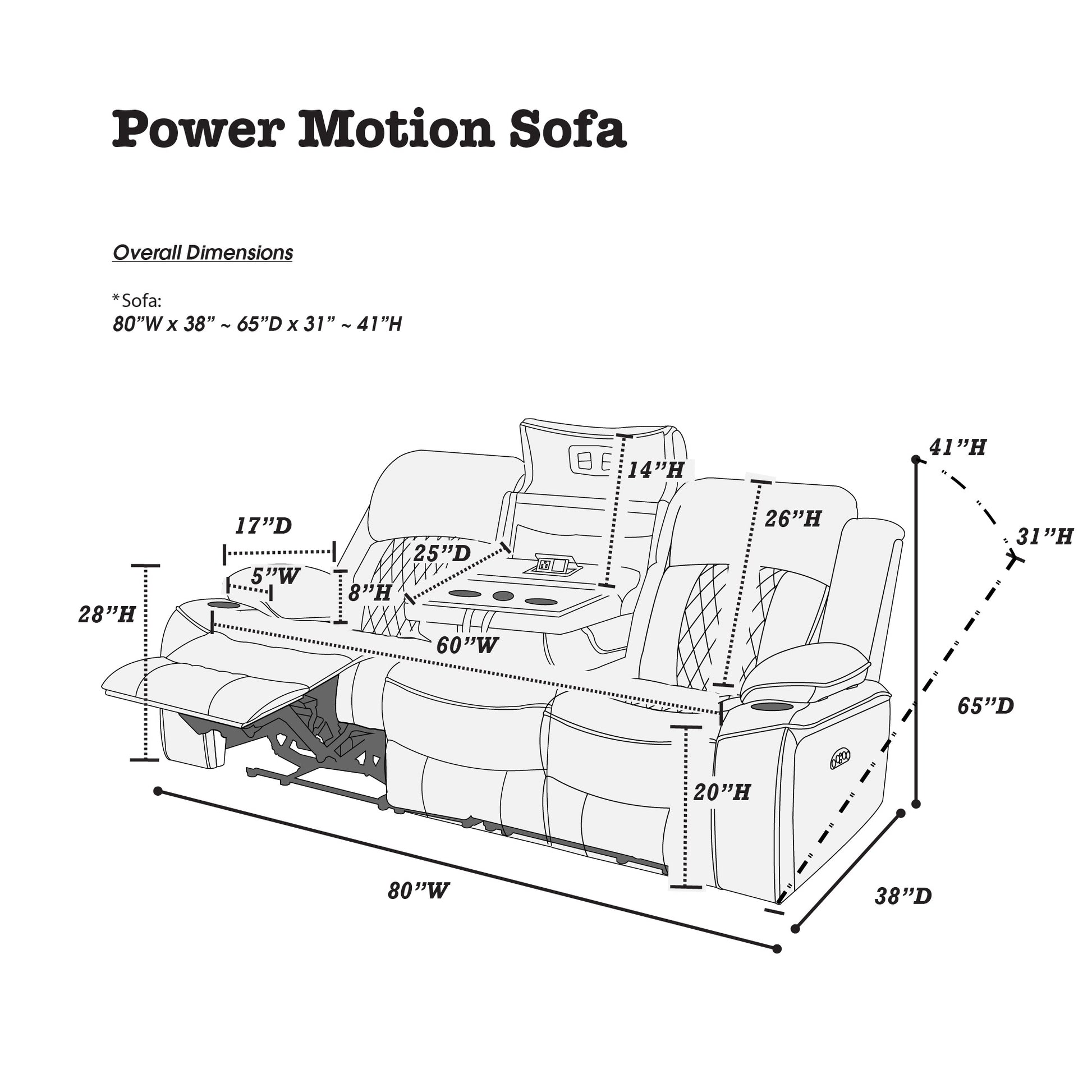 Power Motion Sofa 1Pc Contemporary Brown Color Gelstorage Arms W Cup Holder Living Room Furniture Brown Faux Leather Primary Living Space Cushion Back Contemporary,Modern Pillow Top Arms Metal & Wood 3 Seat