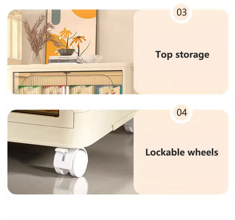 19.69" Side Wide Folding Storage Cabinet ,3 Tiers,19.69" 11.81" 31.1",Collapsible Storage Bins With Magnetic Door, Plastic Storage Cabinet With Wheels, Closet Organizers And Storage Containers Cream White Plastic