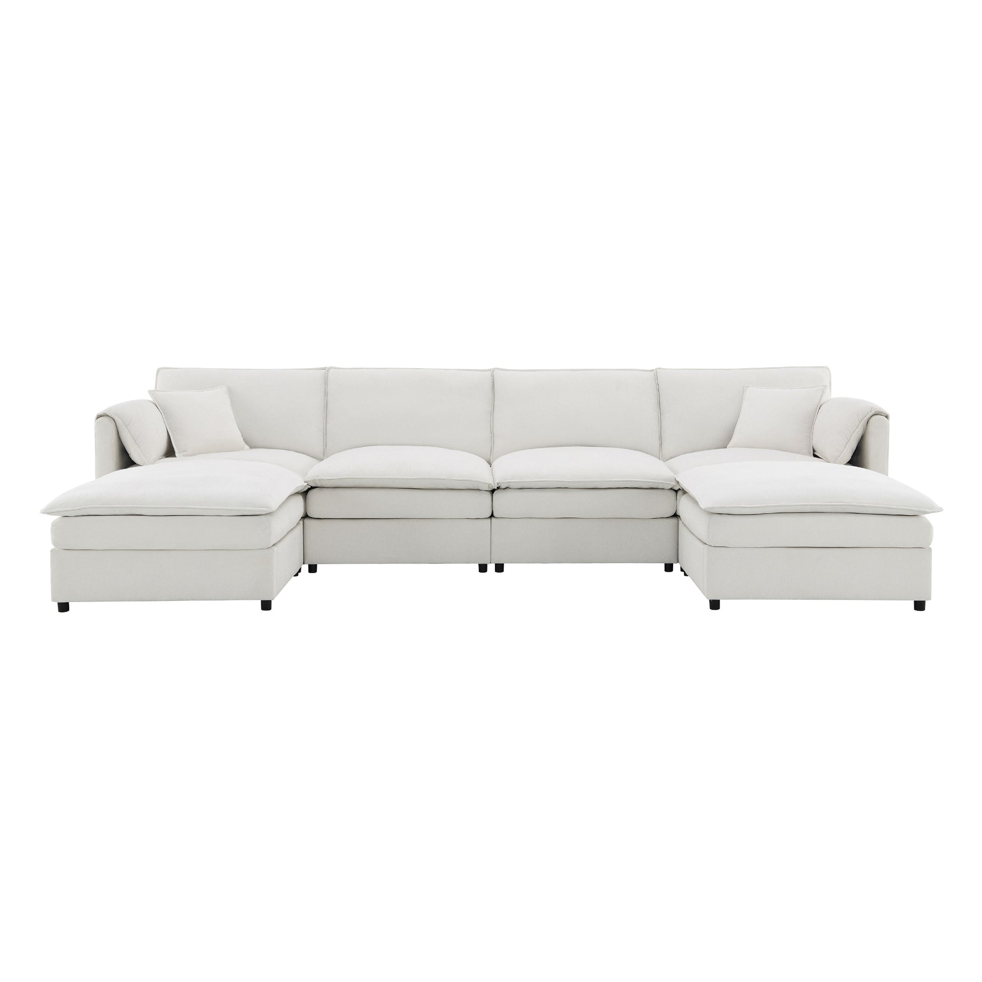 134*66" Chenille Modular Sectional Sofa,U Shaped Cloud Couch Set With Double Cushions ,6 Seat Sleeper Sofa Bed With Ottomans,Oversized Indoor Furniture For Living Room, 3 Colors Cream Chenille 6