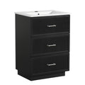 24 Inch Bathroom Vanity With Ceramic Sink Set, Modern Freestanding Bathroom Storage Cabinet With 2 Drawers, Floor Standing Bath Vanity Combo, Black Black Mdf