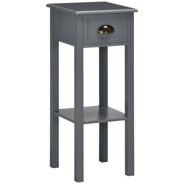 Homcom 2 Tier Side Table With Drawer, Narrow End Table With Bottom Shelf, For Living Room Or Bedroom, Gray Grey Mdf