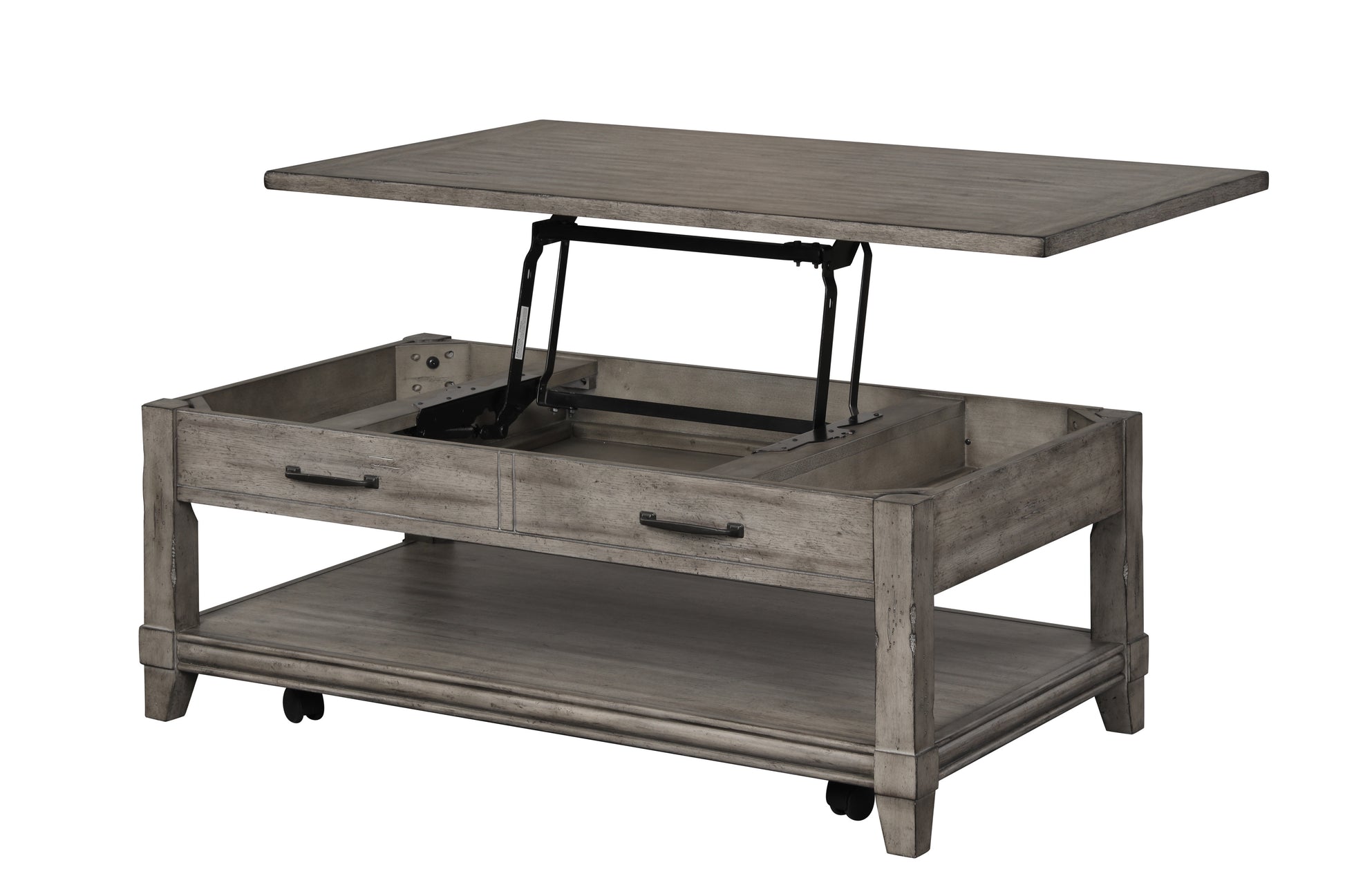 Lift Top Cocktail Table W Casters Gray Solid Wood Mdf