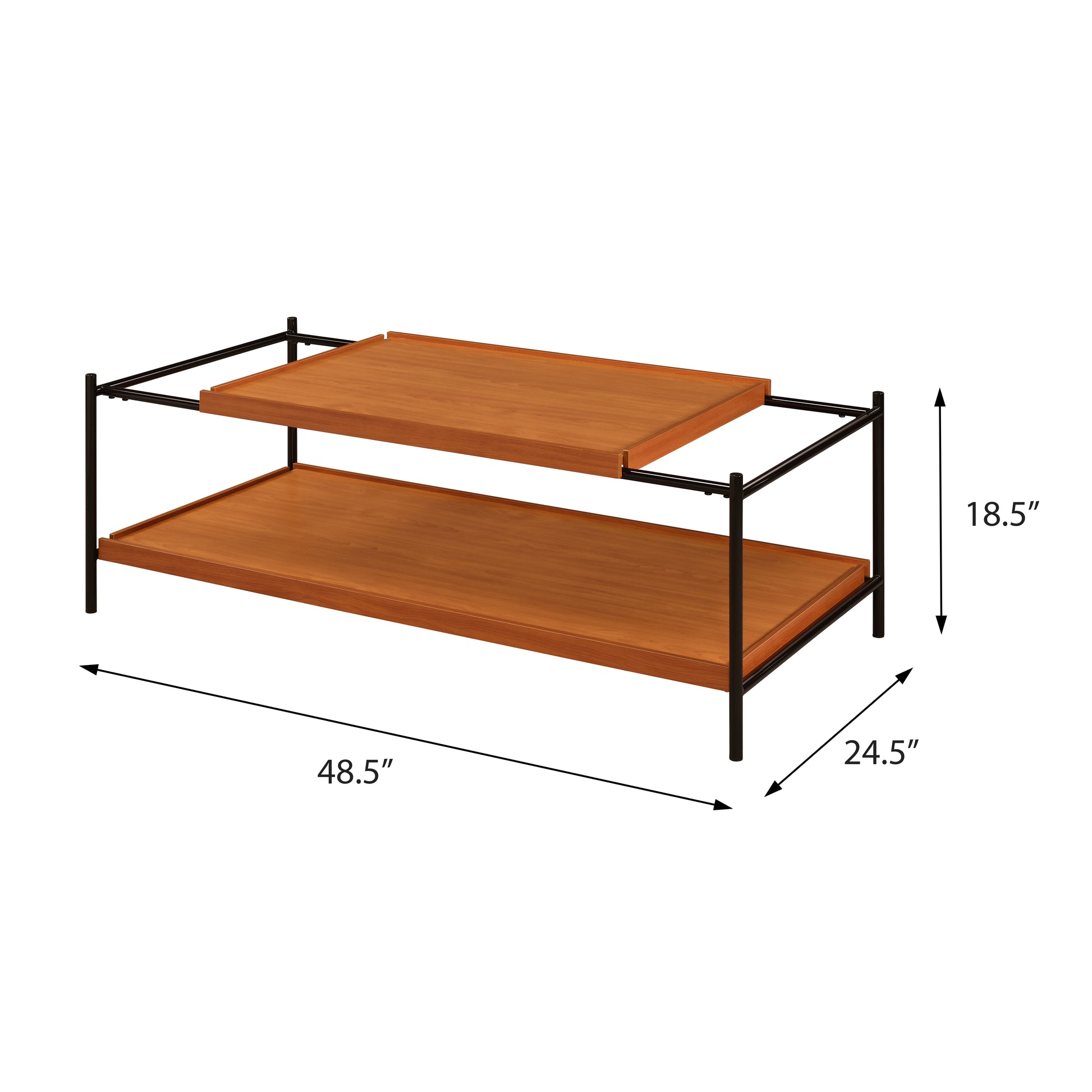 Honey Oak And Black 2 Shelf Coffee Table Honey Primary Living Space Oak Rectangular Wood Metal