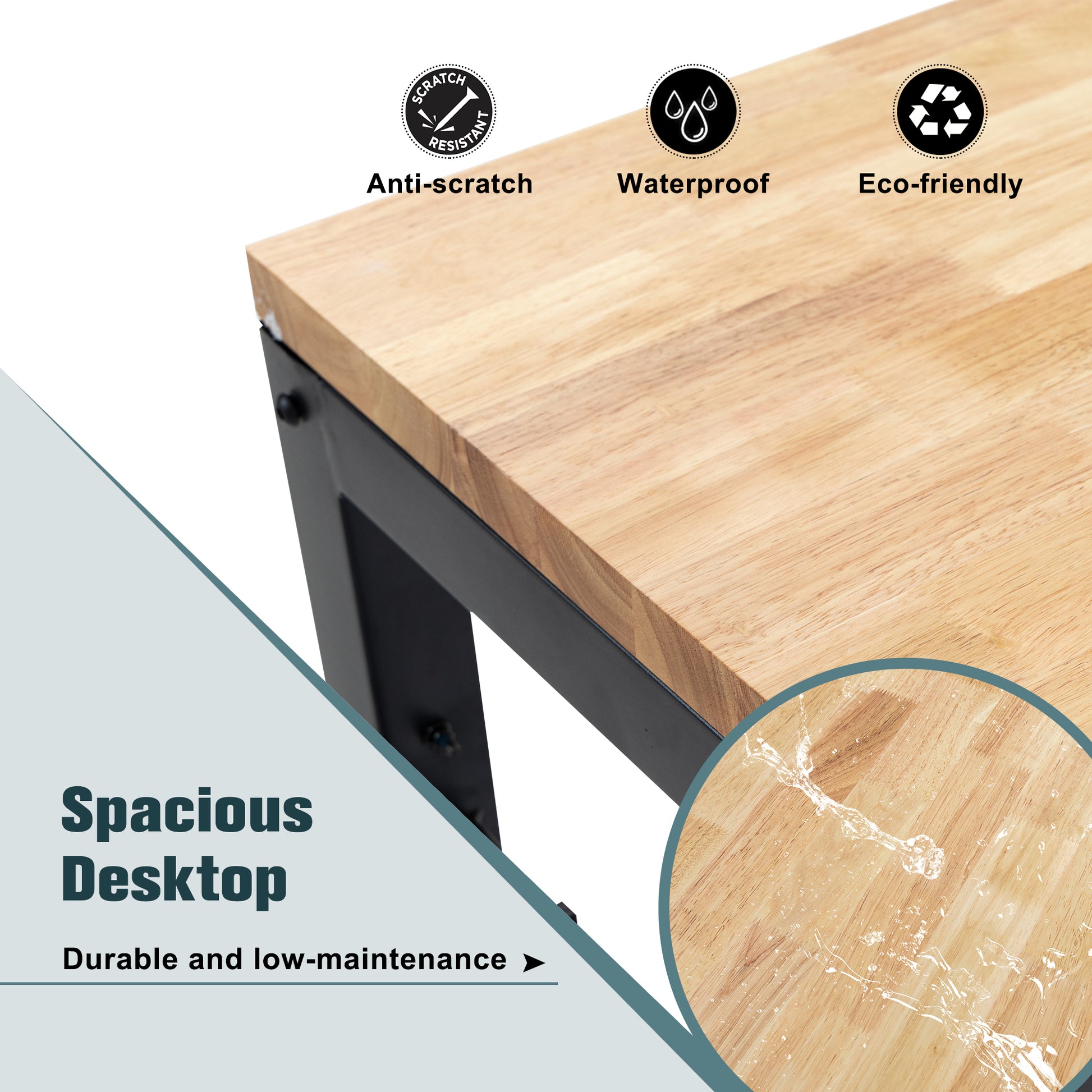 48" Heavy Duty Adjustable Workbench For Garage, Rubber Wood Shop Table W Rubber Pads, Hardwood Workstation Weight Capacity Over 2000 Lbs Black Metal & Wood