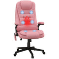 Homcom High Back Vibration Massage Office Chair With 6 Vibration Points, Heated Reclining Pu Leather Computer Chair With Armrest And Remote, Pink Pink Pu