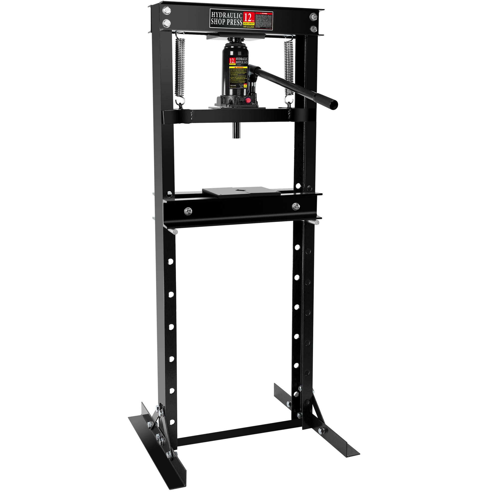 Hydraulic 12 Ton H Frame Garage Floor Adjustable Shop Press With Plates, 12T, Black Black Steel
