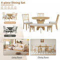 5 Piece Rustic Charm Round Dining Set With 3 Upholstered Chairs And Curved Bench For Dining Room, Kitchen And Living Room Natural Natural Rubber Wood