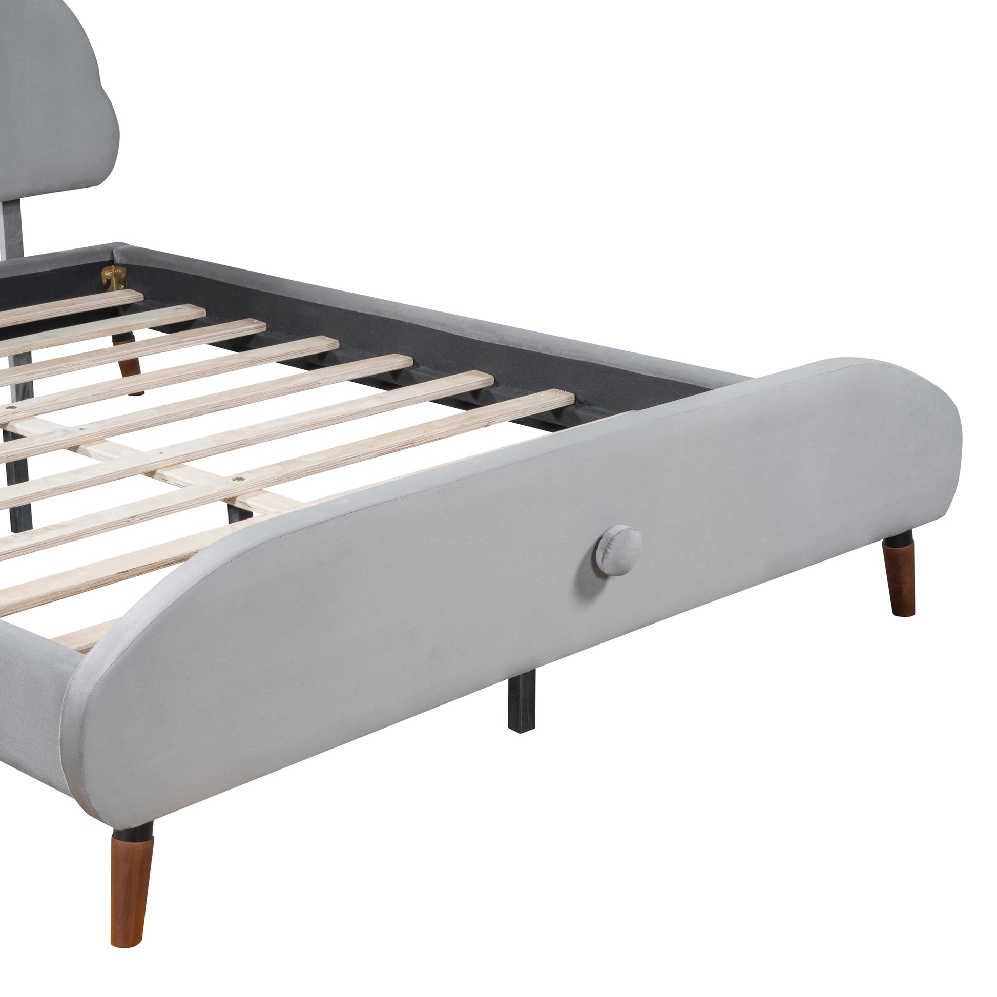 Full Size Upholstered Platform Bed With Sheep Shaped Headboard, Gray Full Gray Plywood