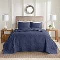 3 Piece Reversible Bedspread Set Navy King Cal King King Navy Polyester