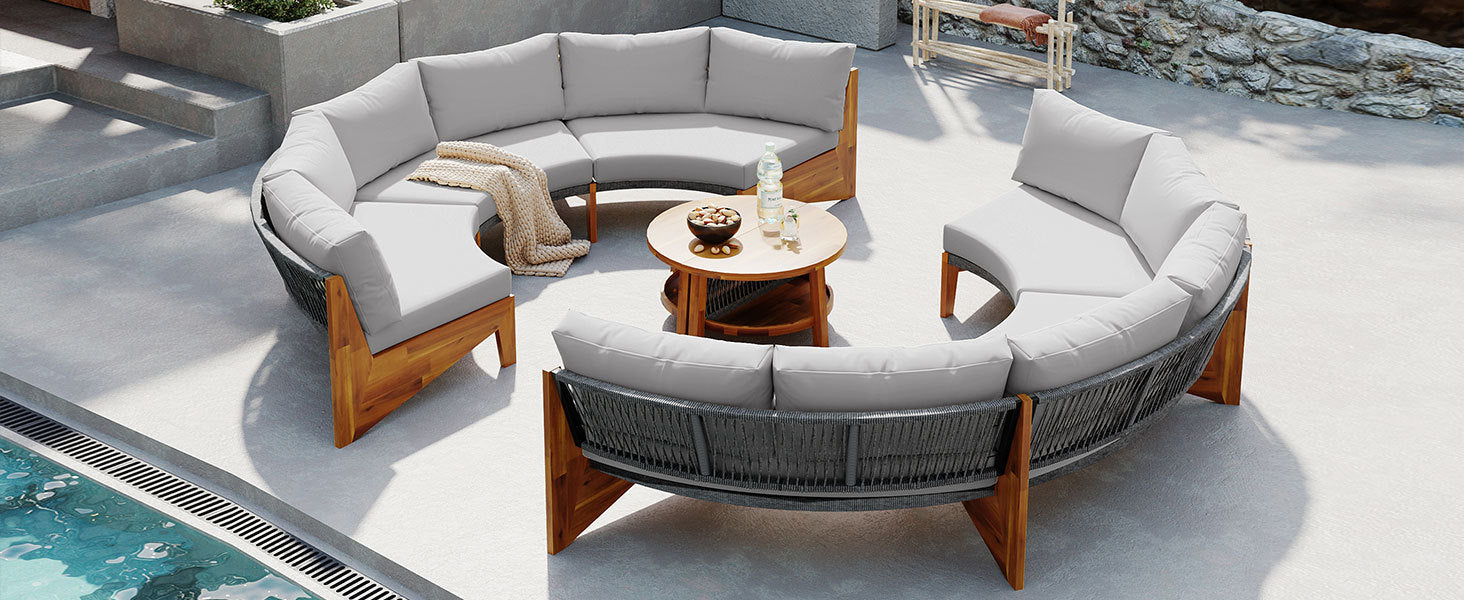 6 Person Outdoor Seating Group With Cushions And A Coffee Table Gray Acacia Wood