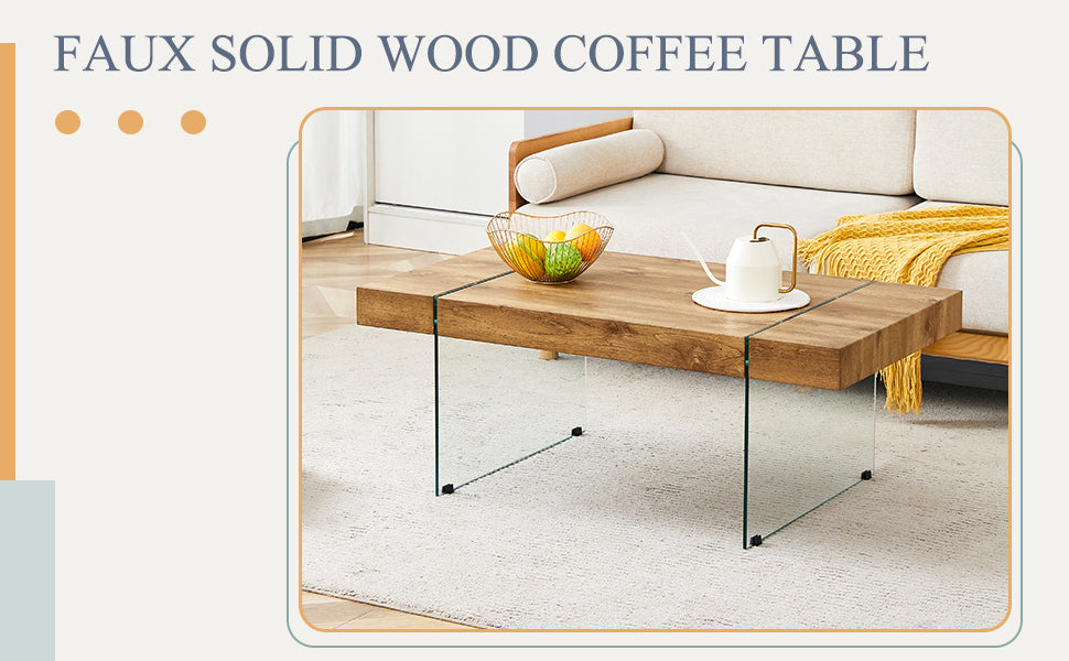 43.3"X23.6" Wood Colored Texture Sticker Mdf Coffee Table With Tempered Glass Legs.Suitable For Living Room.It Can Be Used Not Only As A Coffee Table But Also As A Side Table Or Display Stand. Wood