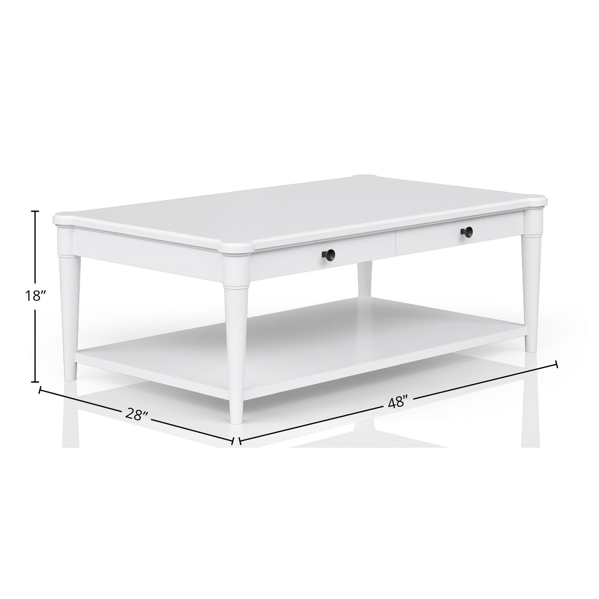 White Finished Cocktail Table With Two Storage Drawers And Casters White Solid Wood Mdf
