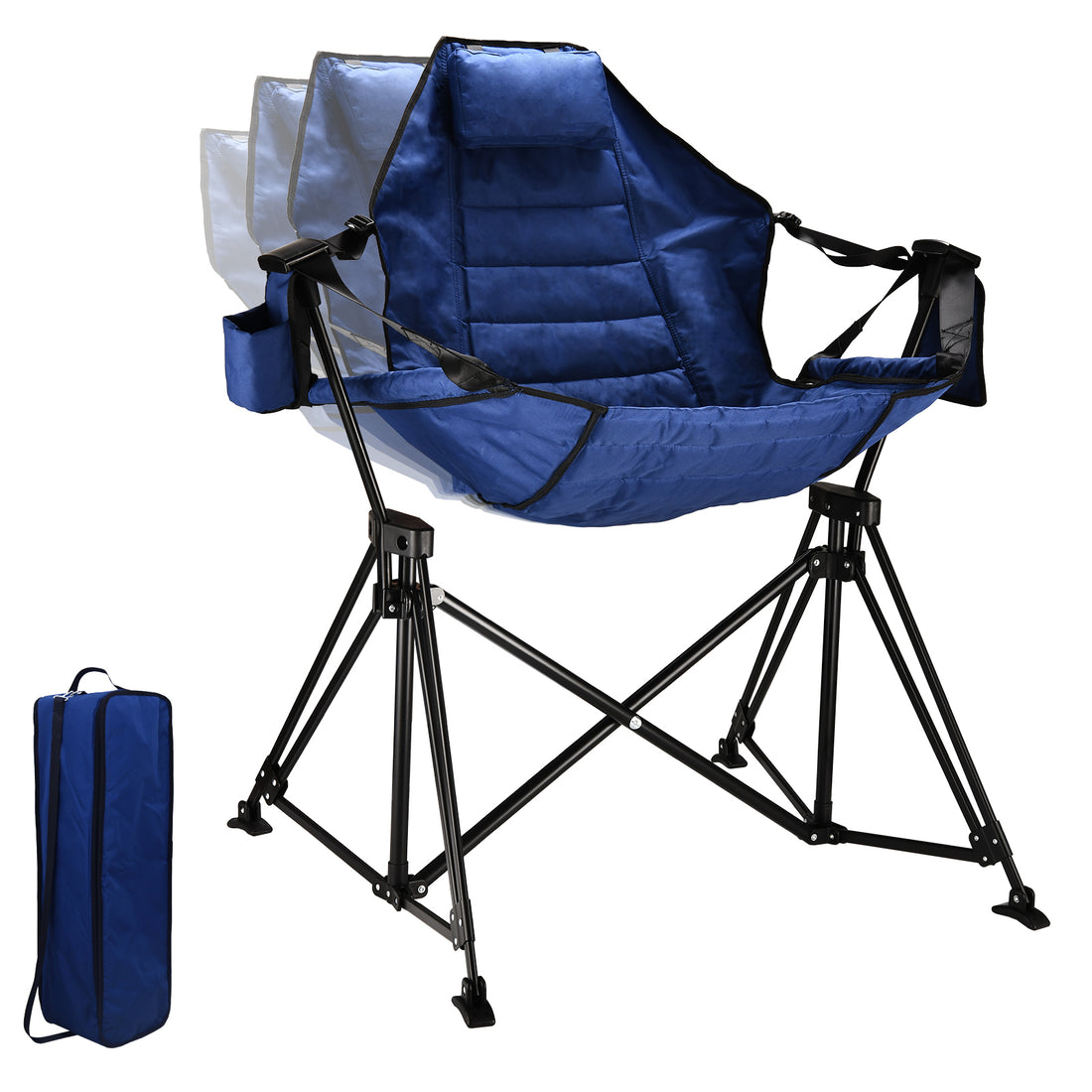 Hammock Camping Chair Folding 350 Lbs Foldable Portable Rocking Chairs For Adults Outside Swinging Camp With Stand Lawn Garden Hanging Outdoor Blue Iron
