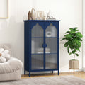 2 Doors Metal Storage Cabinet,Display Cabinet With Glass Doors,Metal Kitchen Sideboard Buffet Cabinet,Glass Storage Cabinet For Dining Room,Living Room,Bedroom Dark Blue Modern Iron