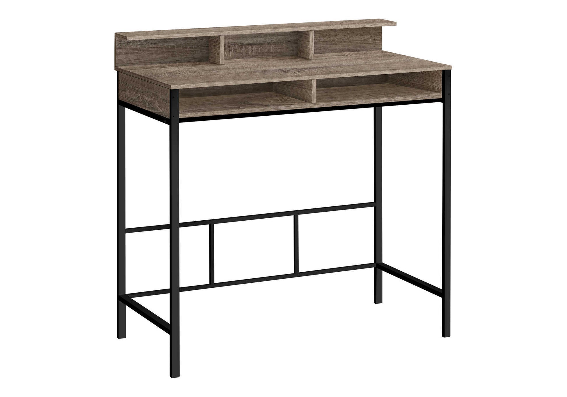 Computer Desk, Home Office, Standing, Storage Shelves, 48"L, Work, Laptop, Brown Laminate, Black Metal, Contemporary, Modern Taupe Metal