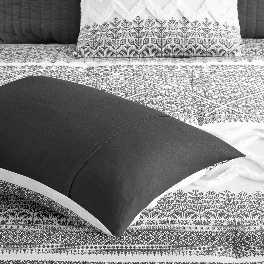 3 Piece Cotton Comforter Set With Chenille Tufting Gray Full Queen Queen Gray Cotton