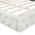 Queen Size Velvet Upholstered Platform Bed, With Luxurious Diamond Grid Headboard,Beige Queen Beige Plywood