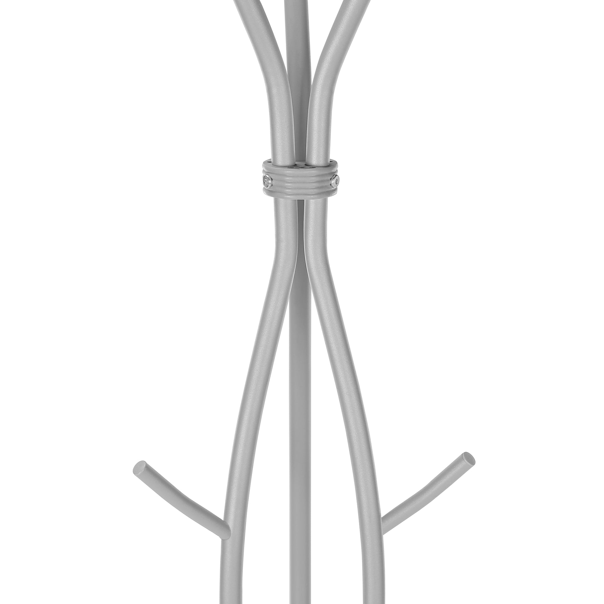 Coat Rack, Hall Tree, Free Standing, 11 Hooks, Entryway, 74"H, Bedroom, Grey Metal, Contemporary, Modern Silver Metal