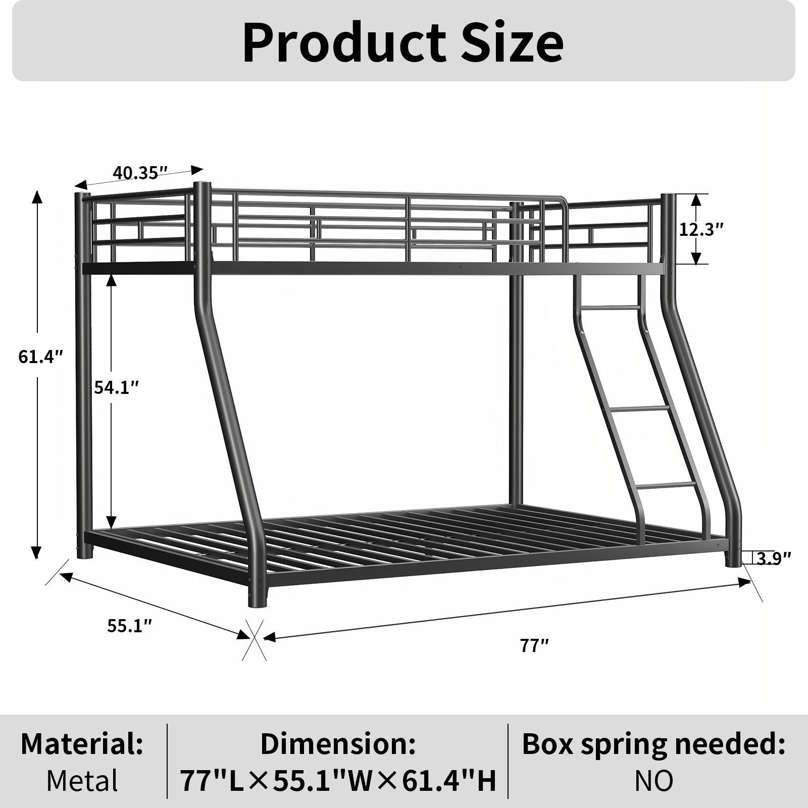 Metal Twin Over Full Bunk Bed Heavy Duty Sturdy Metal Noise Reduced Safety Guardrail Cpc Certified No Box Spring Needed,Black Box Spring Not Required Full Black Metal Bedroom Metal