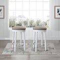 Bar Stools Set Of 2 White Color, 360 Degree Swivel, Accent Wooden Swivel Seat Counter Height Bar Stool, Grey Cushion Seat, Barstool Perfect For Dining And Living Room Height 26