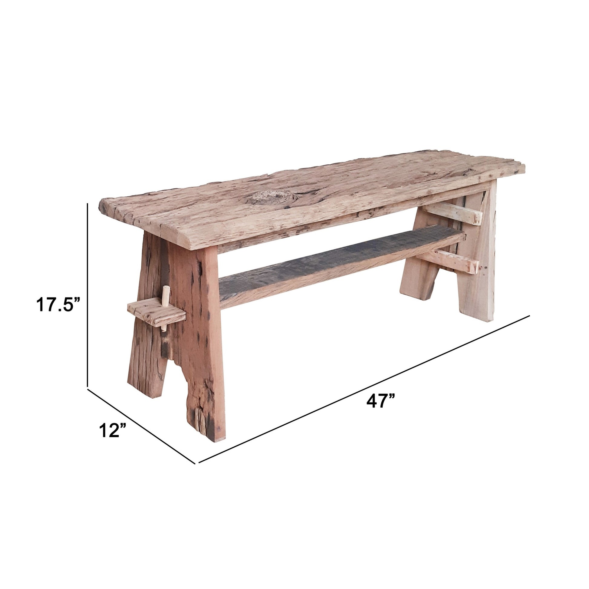 Ally 47 Inch Accent Dining Bench, Farmhouse Wood Sawhorse Base, Brown Brown Wood