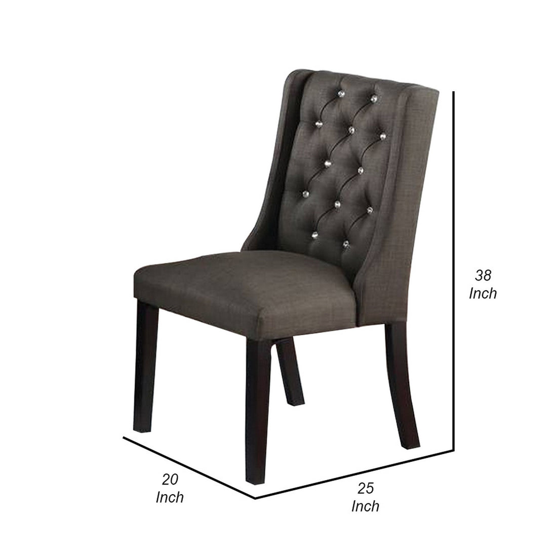 25 Inch Wood Dining Chair, Set Of 2, Button Tufted Wingback Design, Black Black Solid Wood