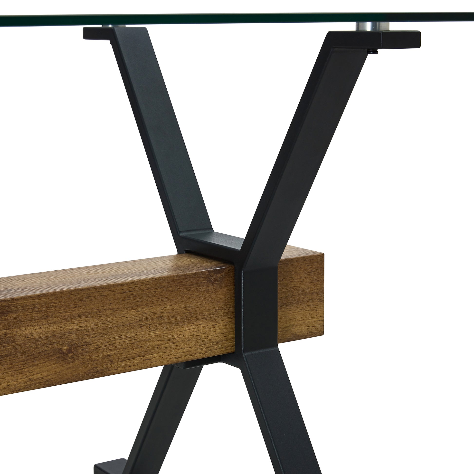 Dining Table. Modern Tempered Glass Dining Table. Large Modern Office Desk With Black Metal Legs And Mdf Crossbars, Suitable For Home And Office Use. Kitchen 70.9 Inches X 35.4 Inches X 30 Inches 1105 Transparent Mdf Glass