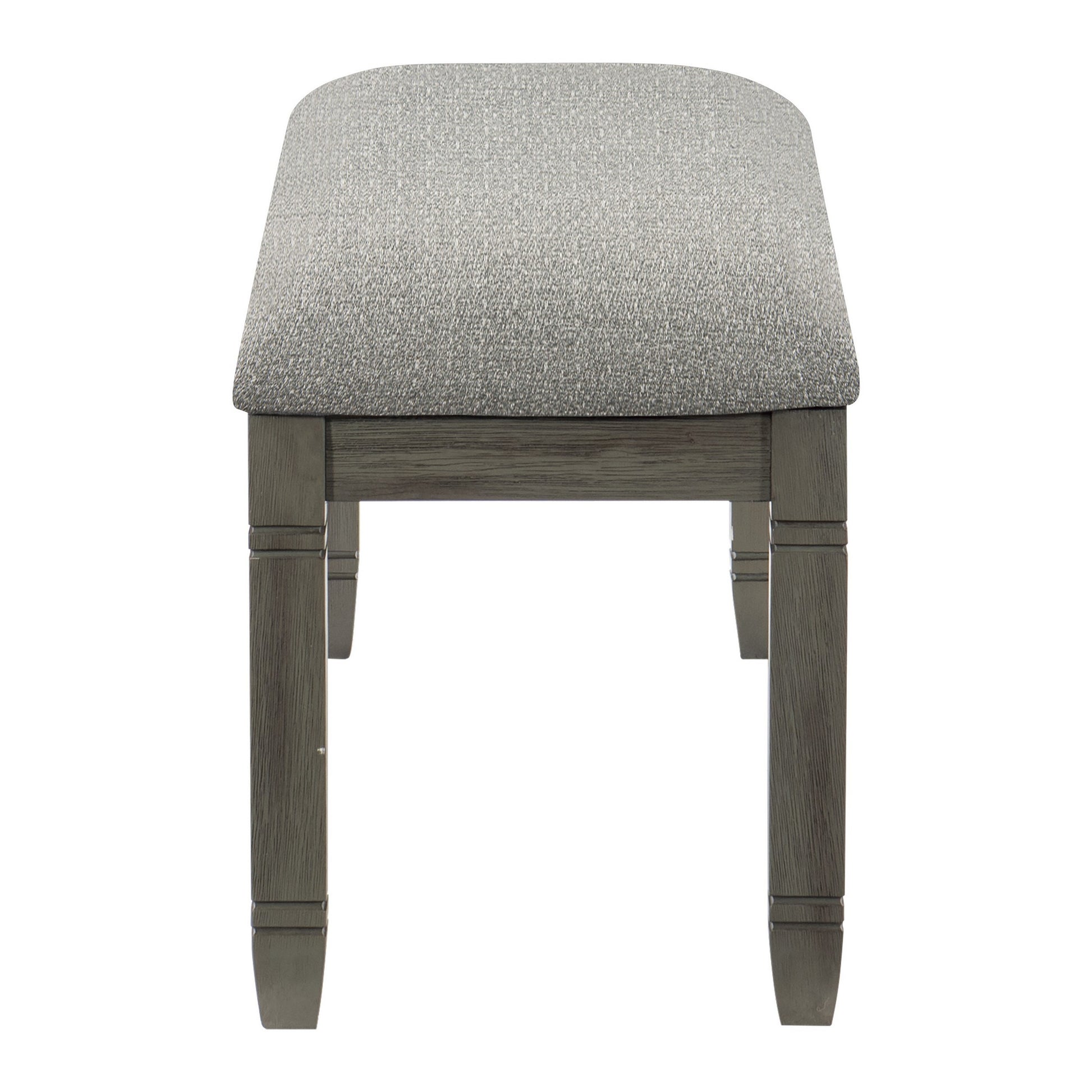 Rome 48 Inch Bench, Gray Textured Fabric, Padded Seat, Antique Gray Wood Gray Wood Fabric