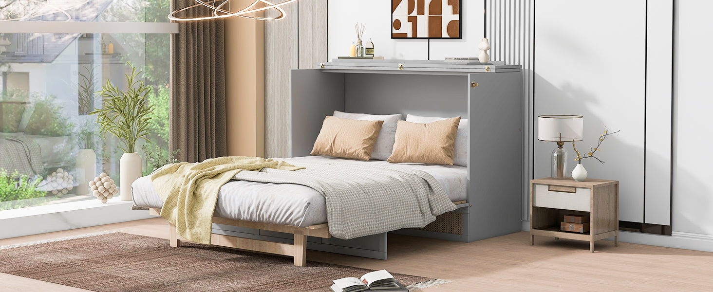 Full Size Murphy Bed With Large Drawers,Gray Full Gray Plywood