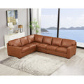 Dillon Leather L Shaped Sectional Brown Genuine Leather Wood Primary Living Space Medium Firm Cushion Back Mid Century Modern L Shaped Eucalyptus Square Arms Down Filling Leather 6 Seat