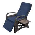 Outdoor Recliner Chair,Separate Adjustment Mechanism Pe Wicker Adjustable Reclining Lounge Chair And Removable Soft Cushion,Modern Armchair And Ergonomic For Home, Sunbathing Or Relaxation Navy Blue Yes Navy Blue Garden & Outdoor Modern Rattan Metal