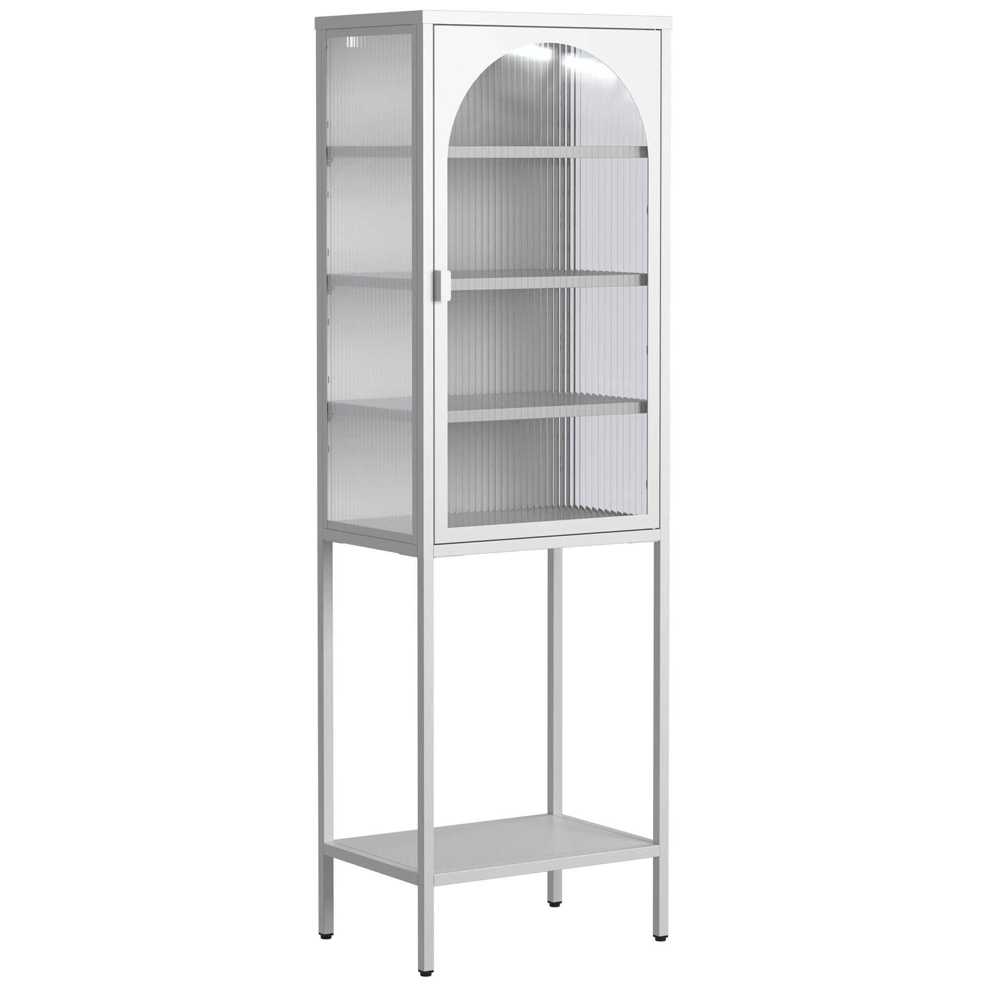 Metal Glass Door Display Storage Cabinet 5 Tier Cube Bookshelf Storage Cabinet With 3 Adjustable Shelves For Kitchen, Dining Room, Living Room, Bathroom, Home Office,White Accent Chests 1 2 Shelves Antique Antique White Primary Living Space Glass Doors