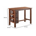 Bada 47 Inch Rectangular Bar Table With 3 Shelves And Metal Accents, Brown Brown Acacia Wood