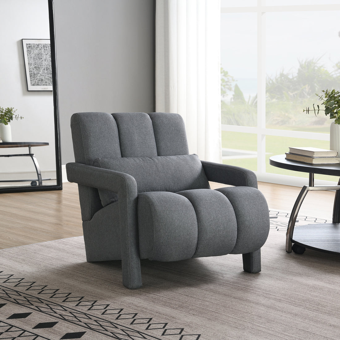 Modern Upholstered Accent Chair, Comfortable Linen Fabric With A Pillow For Living Room,Bedroom.Linen, Dark Grey Dark Grey Primary Living Space Modern Pine Foam Wood Fabric