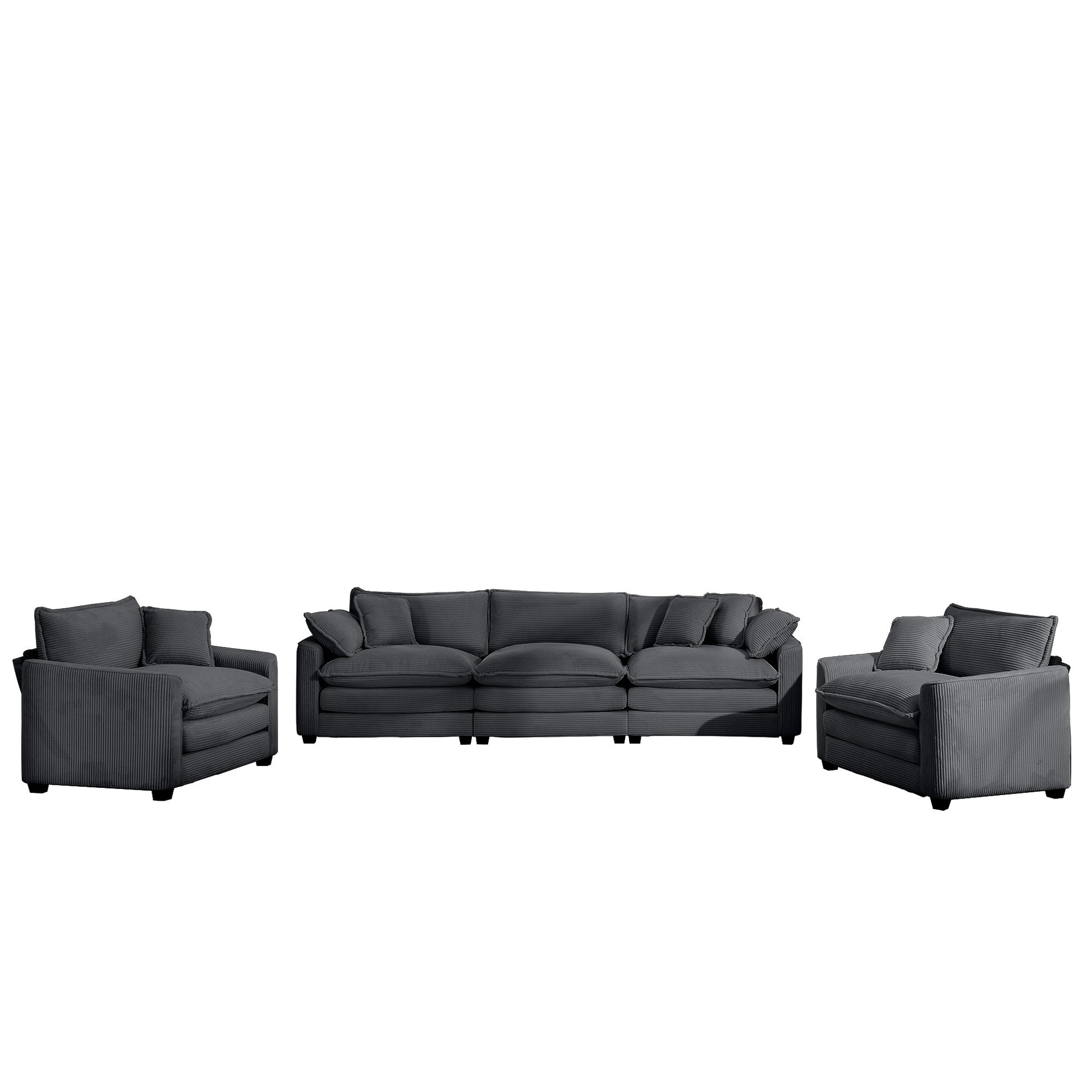 Luxurious And Sophisticated Sofa Set With Soft Cushions And Pillows, Home For Living Rooms And Clubs As Well As Home Theaters, Consisting Of Two Single Sofas And A 3 Seater Sofas In Grey Corduroy Fabr Grey Corduroy 5 Seat