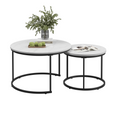 Nesting Coffee Table Set Of 2, 27.6Inch Round Coffee Table Wood Marble Pattern Top With Sturdy Metal Frame, End Table Side Tables For Living Room Bedroom Balcony Yard White White Wood Metal